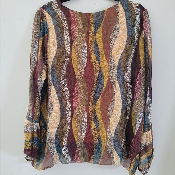 SALE🌷Belle France Print silk Blouse size Large - Picture 8 of 16